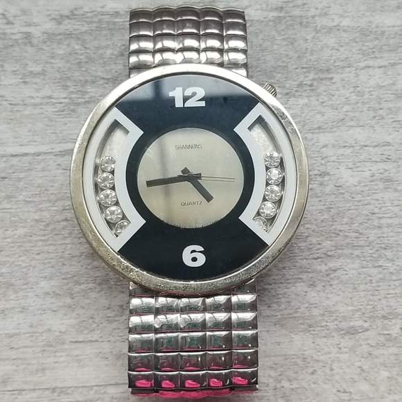 Shannons Quartz Watch Silver Black Face Diamonds - Picture 1 of 3